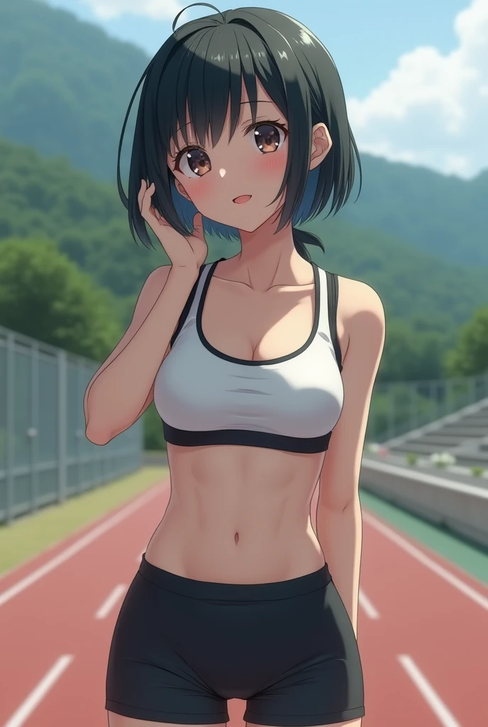 Realistic glowing skin, (発Sweat:1.8),(On all fours:2),Look back at your face,Always look at the camera,(発Sweat:1.8),(Beautiful nipples in real life:1.6),,(whole body:1.9),(発Sweatしたリアルな白い肌:1.9),White socks, (black running shoes:1.8),
,Cold look,Cold Stare,Black Hair,short hair,Tie your hair short,Silky translucent white skin,,(Very detailed美しい顔), Great face and eyes, (Highest quality:1.4), (Very detailedな), (Very detailed CG 統合 8k 壁紙), Very detailed, High resolution raw color photos, Professional photography, Realistic portrait,Sweat,,(A Cup:1.9),(Flat Chest:1.9),(Very small breasts:1.9),(Breast augmentation:0.1),(Small breasts beginning to swell:1.9),(Breasts during puberty:1.9),
, (少女のwhole bodyの詳細なRAW写真), Canon EOS R5 250mm, Sharp focus, Cinema Lighting, (No makeup:1.2), Fine skin, Delicate collarbone,,(Ultra-high resolution:1.6), (Realistic:1.6),,(Japanese junior high school girls:1.9),(whole body:1.8),(Sweatが滴る肌:1.9),(The lower half of the body is a black athletics uniform:1.9),(Sweatで滲んだ肌:1.9),(Age is :1.9),(The upper body is a white athletics uniform:1.9),Height is 155cm,Non-erect, thin nipples,very small nipples,Natural nipples,Real girl nipples,Not disgusting nipples,(Outdoor:1.8),Sweat,(Sweatばんだ肌:1.9),(Clothing: Minimal:1.8),(Put your hands on the ground:1.8),