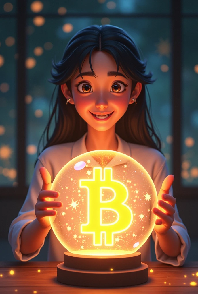 prompt = """
Yumiko, with a wise and reassuring smile, points to the crystal ball where Mr. Mezo’s image becomes clearer. The crystal ball shows Bitcoin being transferred into the Mezo network, depicted with vibrant colors and glowing effects. Mr. Mezo’s figure is detailed, demonstrating how Bitcoin grows and prospers within the network. Yumiko’s eyes sparkle with hope and certainty. The scene is illuminated with a soft, hopeful glow, captured with the detailed and professional quality of a JVC GY-HM170UA 4KCAM.
"""