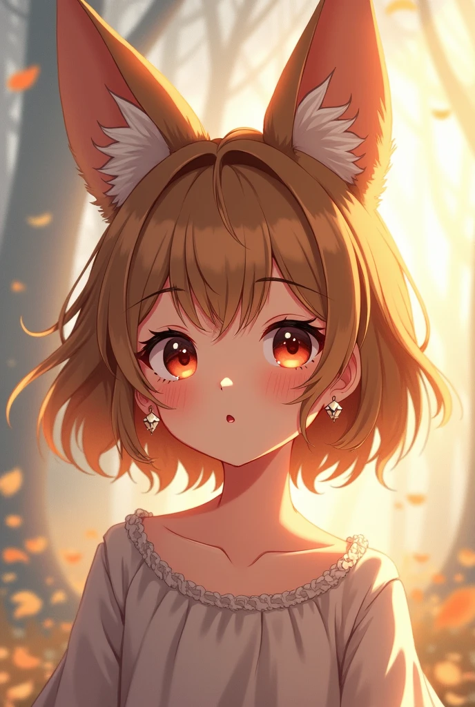 One girl, Shortcuts, bangs, Fox Ears, Earrings,