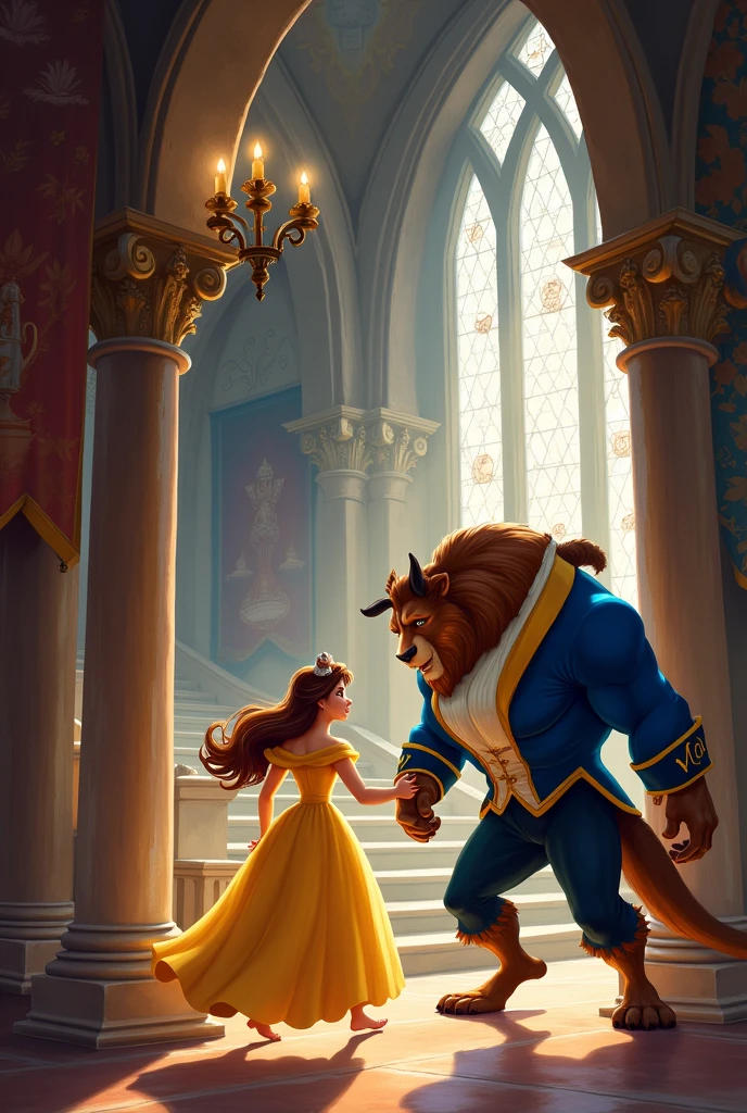 Beauty and the Beast are playing hide and seek in the castle