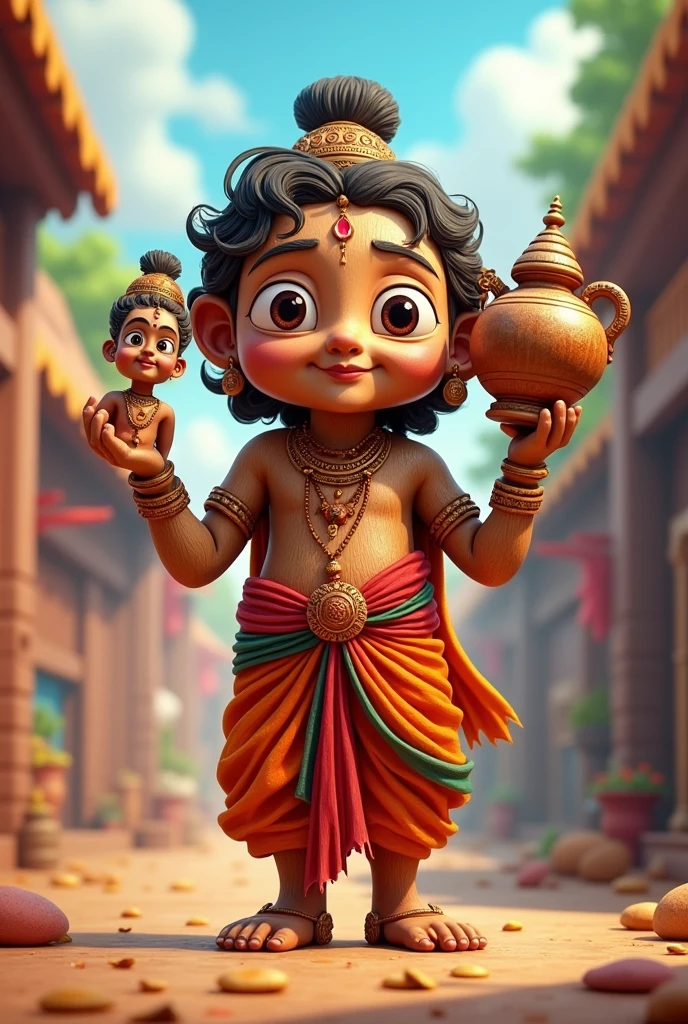 Cretate a jagganath and one hand hang a balram and one hand hang a earthenware jar its cartoon name is jagan jaganathh