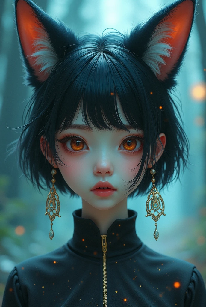 One girl, Shortcuts, bangs, Fox Ears, Earrings, cool