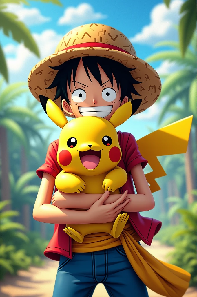 Monkey D Ruffy mit Pikachu im Arm