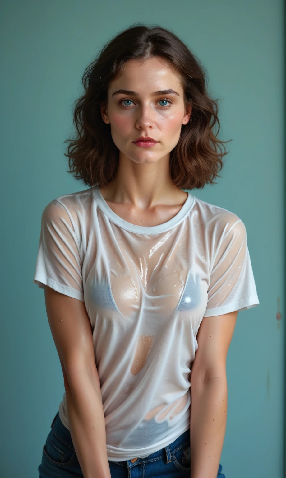 score_9, score_8_up, score_7_up, score_6_up, photorealistic, Wednesday Adams , wet shirt , HDR