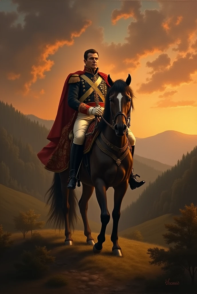 Emperor Napoleon on horseback at dusk
