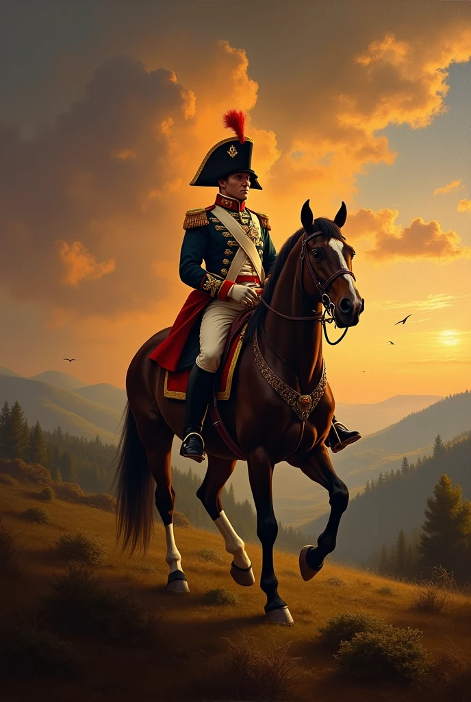 Emperor Napoleon on horseback at dusk