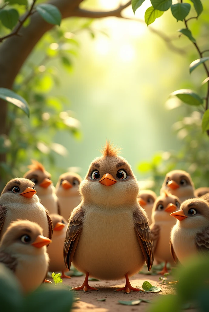 Happy sparrow with other sparrows