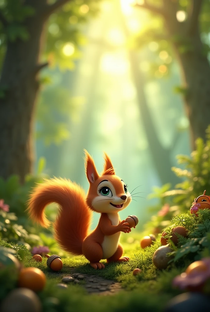 In a lush forest, there lived a tiny squirrel named Nutty, the smallest of all the squirrels 3d animation. Disney inspired