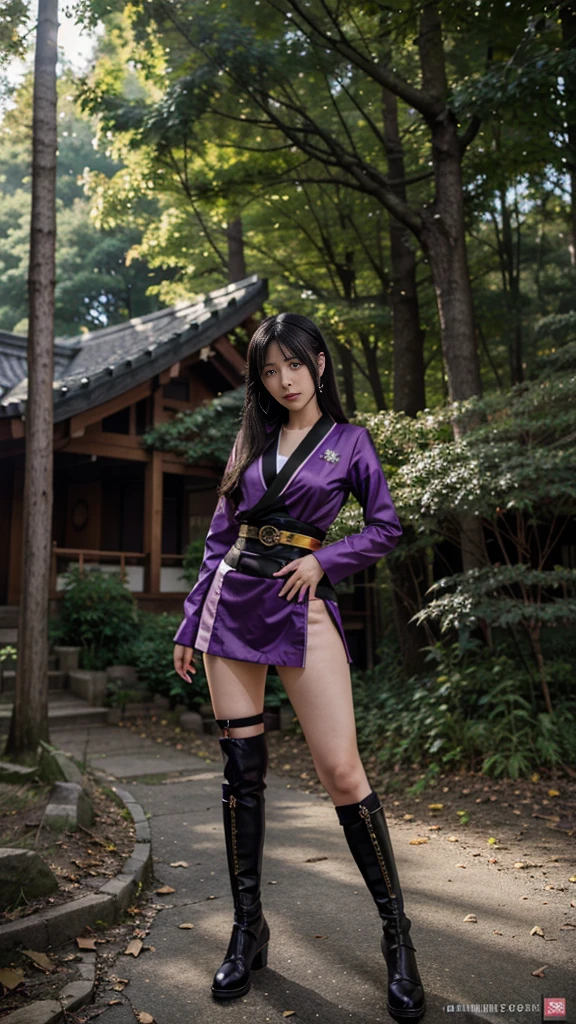 anime girl in a purple and black outfit in front of a forest, keqing do impacto genshin, zhongli do impacto genshin, heise jinyao, Impacto de Ayaka Genshin, anime moe art style, black hair wizard, Rui Demon Slayer Fanart, impacto genshin do jogo ayaka, Yun Ling, inspired by Song Maojin
