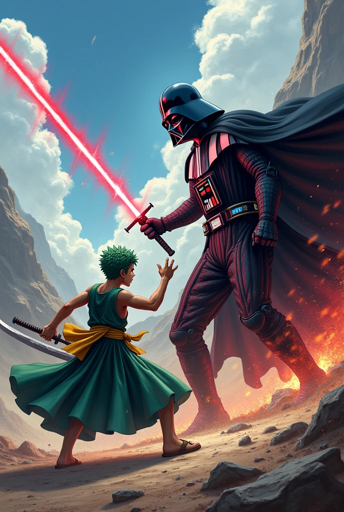 Lorenor Zoro one piece fights against Darth Vader 