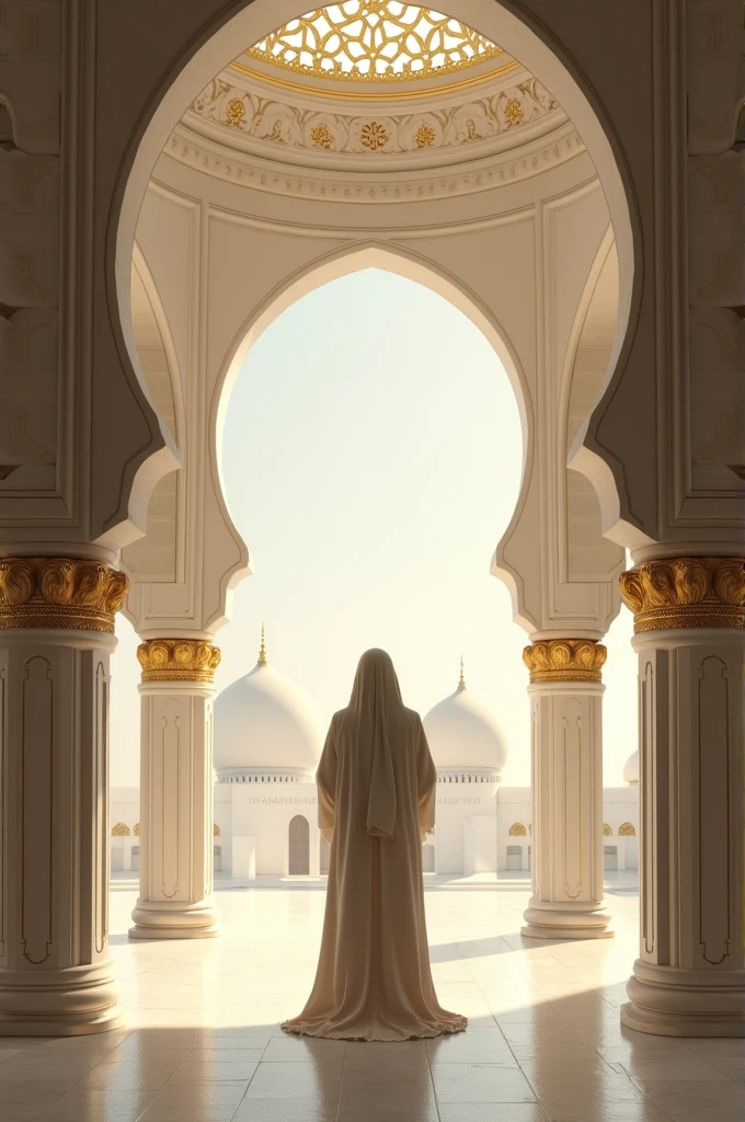 A Muslim prostrating in prayer in a mosque in the desert