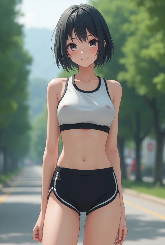 Realistic glowing skin, (発Sweat:1.8),(On all fours:2),Look back at your face,Always look at the camera,(発Sweat:1.8),(Beautiful nipples in real life:1.6),,(whole body:1.9),(発Sweatしたリアルな白い肌:1.9),White socks, (black running shoes:1.8),
,Cold look,Cold Stare,Black Hair,short hair,Tie your hair short,Silky translucent white skin,,(Very detailed美しい顔), Great face and eyes, (Highest quality:1.4), (Very detailedな), (Very detailed CG 統合 8k 壁紙), Very detailed, High resolution raw color photos, Professional photography, Realistic portrait,Sweat,,(A Cup:1.9),(Flat Chest:1.9),(Very small breasts:1.9),(Breast augmentation:0.1),(Small breasts beginning to swell:1.9),(Breasts during puberty:1.9),
, (少女のwhole bodyの詳細なRAW写真), Canon EOS R5 250mm, Sharp focus, Cinema Lighting, (No makeup:1.2), Fine skin, Delicate collarbone,,(Ultra-high resolution:1.6), (Realistic:1.6),,(Japanese junior high school girls:1.9),(whole body:1.8),(Sweatが滴る肌:1.9),(The lower half of the body is a black athletics uniform:1.9),(Sweatで滲んだ肌:1.9),(Age is :1.9),(The upper body is a white athletics uniform:1.9),Height is 155cm,Non-erect, thin nipples,very small nipples,Natural nipples,Real girl nipples,Not disgusting nipples,(Outdoor:1.8),Sweat,(Sweatばんだ肌:1.9),(Clothing: Minimal:1.8),(Put your hands on the ground:1.8),