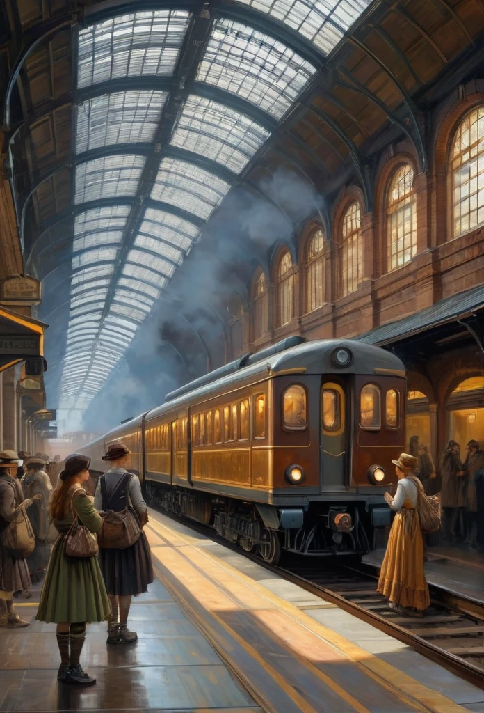 Train Station by Waterhouse, best quality, masterpiece, Representative work, official art, Professional, Ultra intricate detailed, 8k