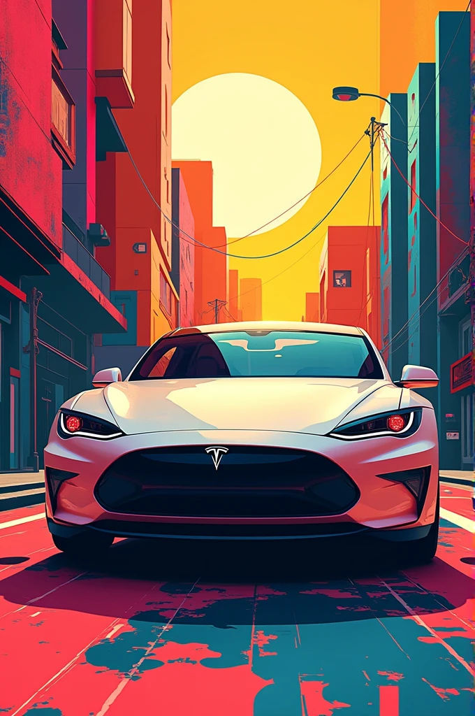 Tesla car pop art style 