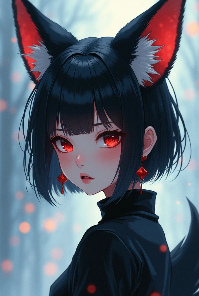 One girl, Shortcuts, bangs, Fox Ears, Earrings, cool,whole body