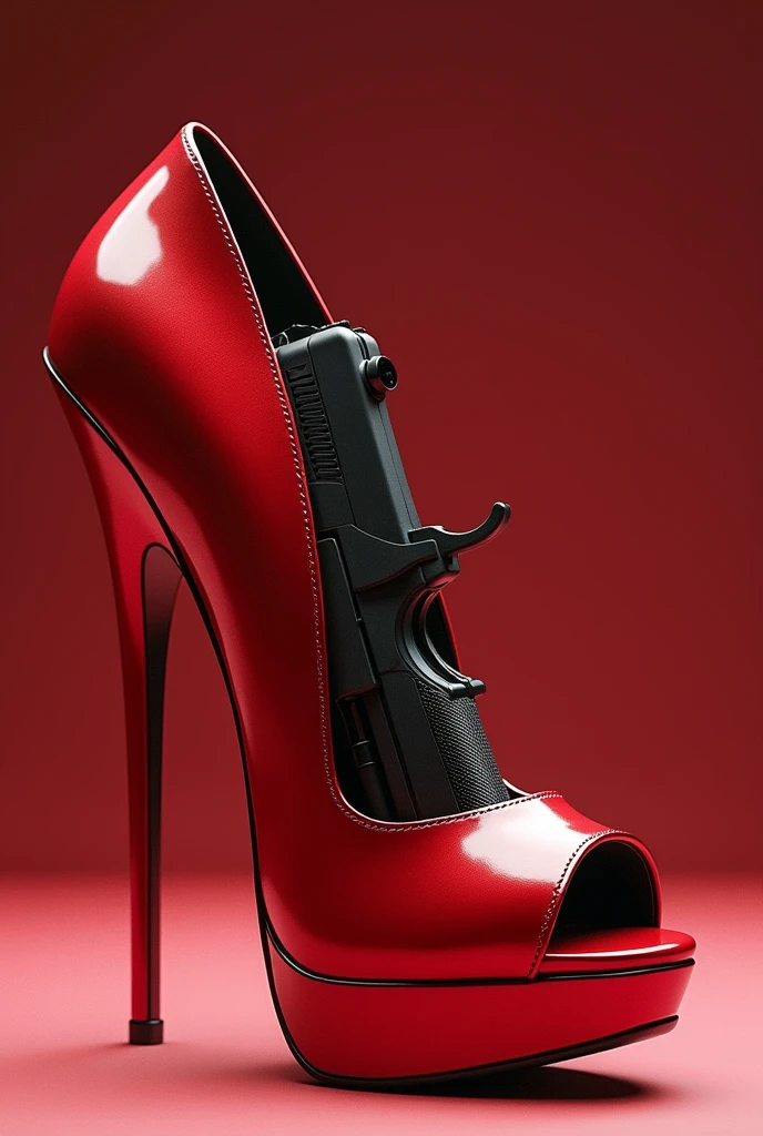 A shiny red heel with a in it
