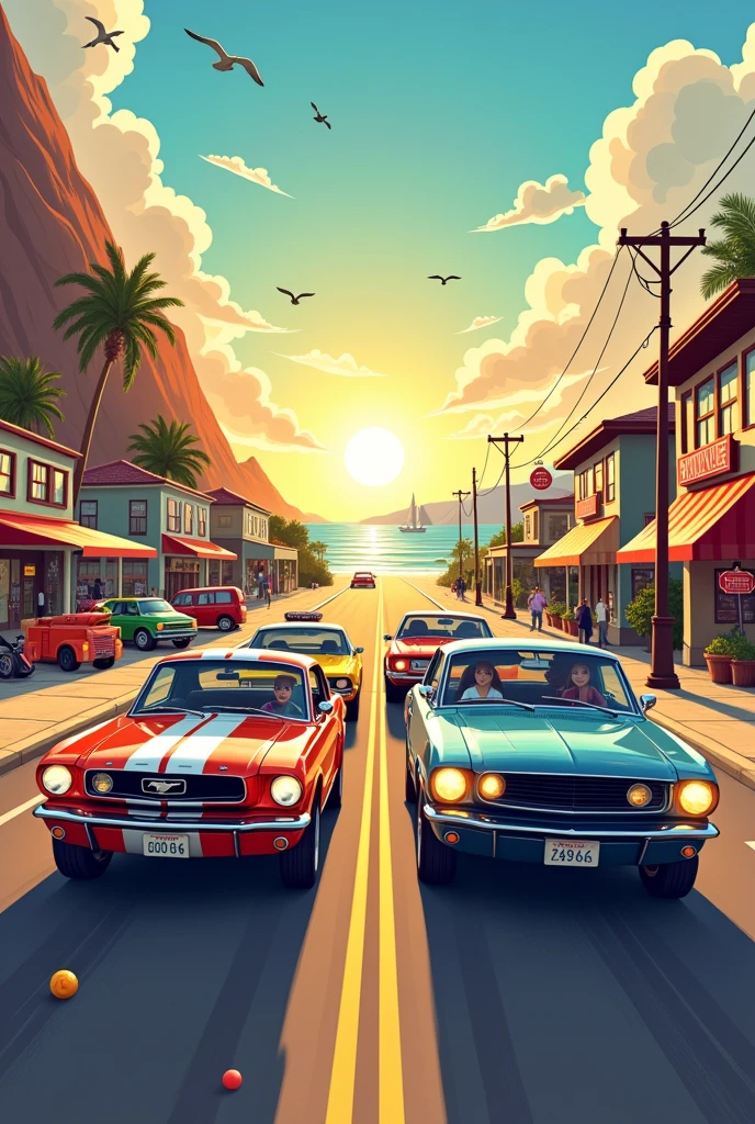 Scene 1: Introduction to Motorville
- A colorful illustration of a sunny town with four cars parked in a row, each with distinct personalities (e.g., Max with a surfboard on top, Bella with a fashionable license plate).
Scene 2: Max's Adventure
- An action-packed image of Max, the Mustang, driving on a winding road, with a scenic landscape and a few birds flying alongside.
Scene 3: Bella's Cruise
- A stylish illustration of Bella, the BMW, cruising down a bustling street, with fashionable pedestrians and trendy shops in the background.
Scene 4: Charlie's Joyride
- A playful image of Charlie, the Chevrolet, driving on a beach road, with seagulls flying overhead and a few beach balls bouncing around.
Scene 5: Sam's Thrilling Ride
- A dynamic illustration of Sam, the Subaru, speeding through a mountain pass, with a few thrill-seeking friends in the backseat and a stunning mountain landscape.
Scene 6: Drive-in Movie Night
- A cozy image of the four cars parked at a drive-in movie theater, with a big screen showing a classic film and snacks scattered around.
Scene 7: Sunday Drive
- A serene illustration of the four cars driving along a coastal road, with a stunning ocean view, seagulls flying overhead, and a few sailboats in the distance.
Scene 8: Friendship Moment
- A heartwarming image of the four cars parked together, with their headlights shining, forming a circle of friendship, and a beautiful sunset in the background.