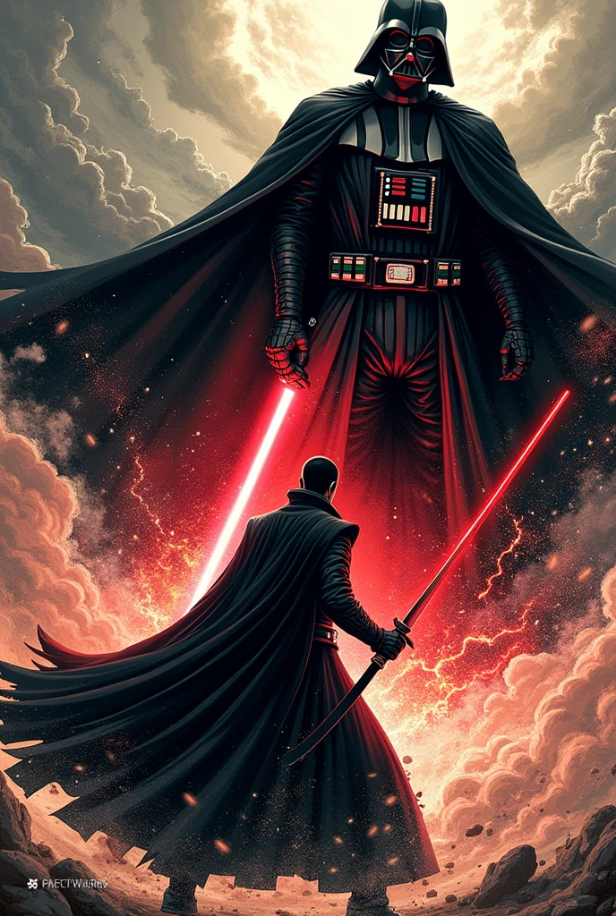 Lorenor Zoro one piece fights against Darth Vader Manga art