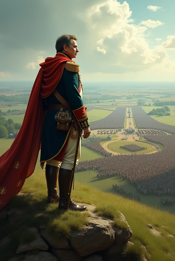empereur napoleon sur une colline regardant son armée