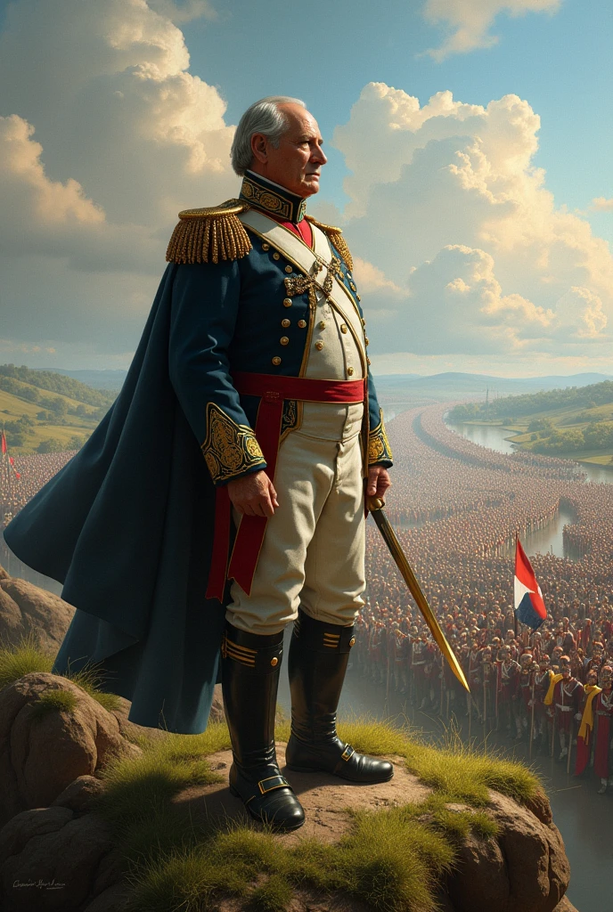 empereur napoleon sur une colline regardant son armée