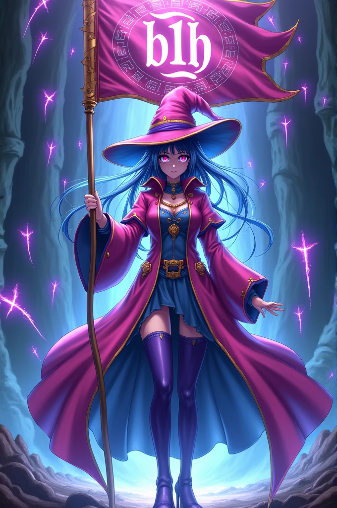 Dark Magician Girl De yu gi oh , With a flag, inside the flag contain the letters B1h 