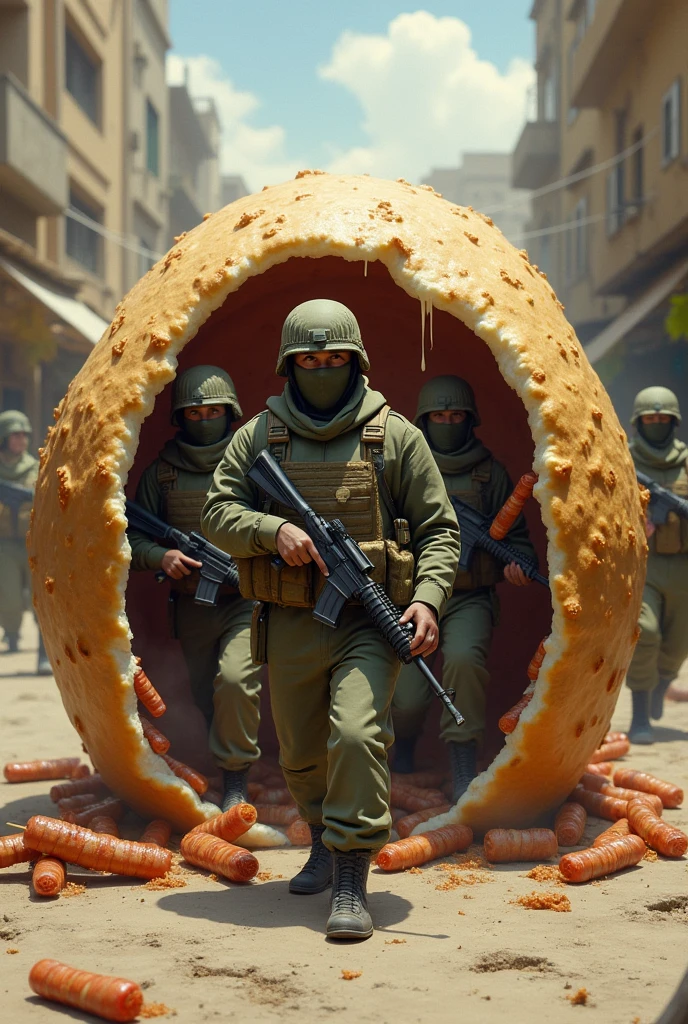 Soldiers come out of pita with kebab
