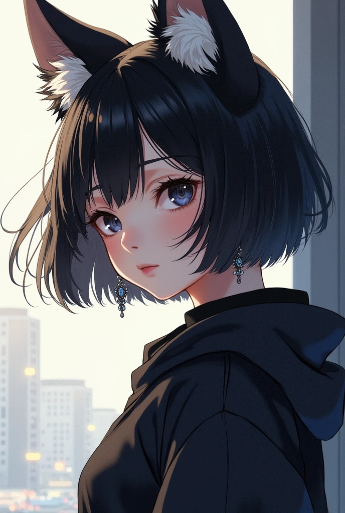 One girl, Shortcuts, bangs, Fox Ears, Earrings, cool,whole body