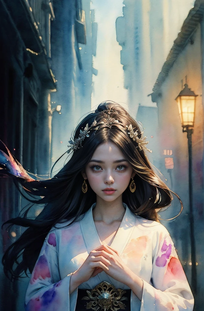 (Tabletop, Highest qualityの, Highest quality, Official Art, (beautifully、aesthetic:1.4), (Watercolor:1.4) ), (Izanami 1.5), 日本のgod話の女god, Majestic beauty, 創造の女god、生命の女god、Typically、((((Typically))))、Reincarnation Support, god'Grace, Gentle and meditative expressions, Flowing, celestial garments, Shine、god秘的な着物姿、Ornament on the forehead、