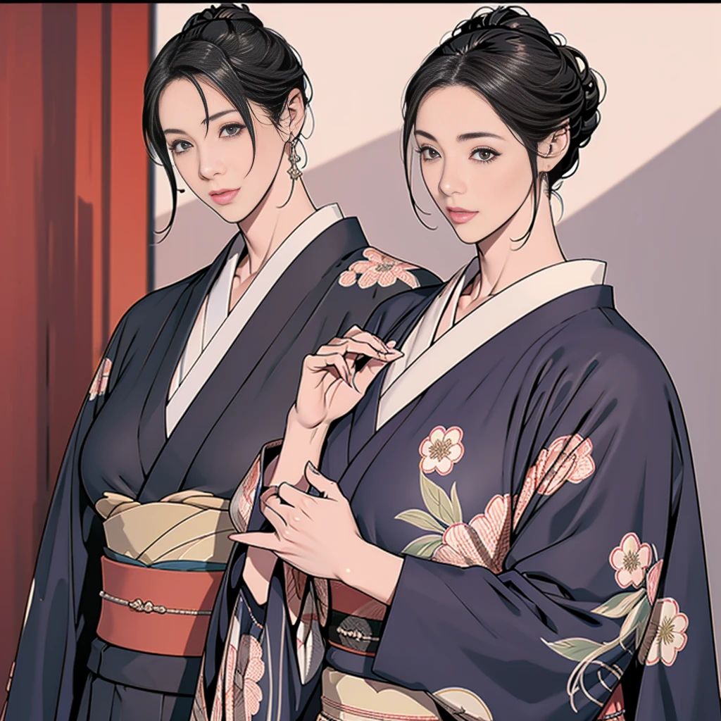 1，Japanese Hairstyle，Photorealism，detailed，masterpiece，Mature，((full))， (Broad shoulders), ((huge))，Plus size Mature women，expensive，30 years old，Pretty Face, (丰full女人)，Beautiful long-sleeved kimono，Hanfu，Hold your chest with both hands:1，high quality，Standing，High resolution 4K information,Kyoto,nation
