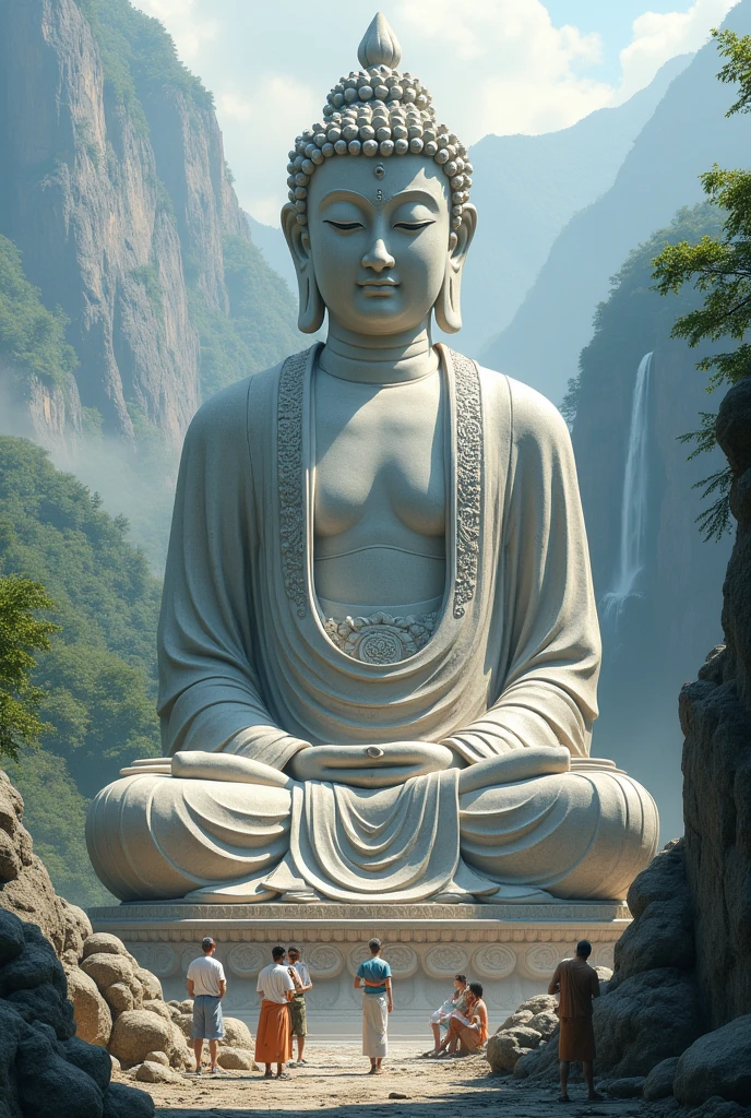 People are building a Buddha statue.