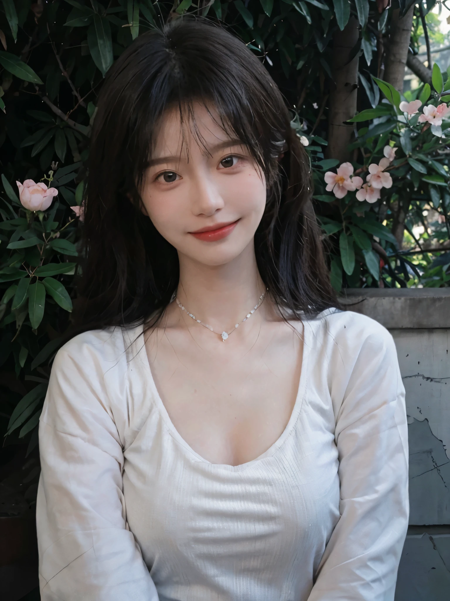 best qualtiy， Ultra-high resolution， （realisticlying：1.4），cute hairpin，Baoyu Girl，European style apartment，（flatchest：1.2） ，A pair of clear and moving peach blossom eyes,Royal Sister，sunshine on face，Big waves，（ln the forest：1.4），（choker necklace：1.2），（Fair skin：1.4），a sense of atmosphere，a beauty girl， ssmile，head straight-looking at viewer， closeup cleavage ，(Photorealistic:1.4),1girll,sexly,(Upper body:1.4),(Wet body),(:1.2)