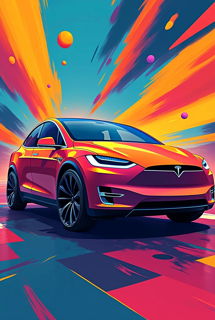 Tesla car style pop art full color 