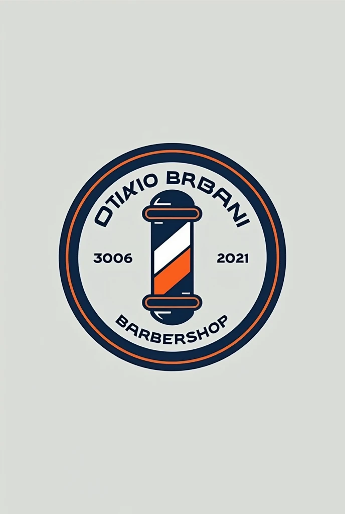 Modern round barbershop brand logo in gray and blue and orange colors for my barbershop named Otavio Persiani created in 2021 so I can draw attention to more customers in Portuguese Brazil