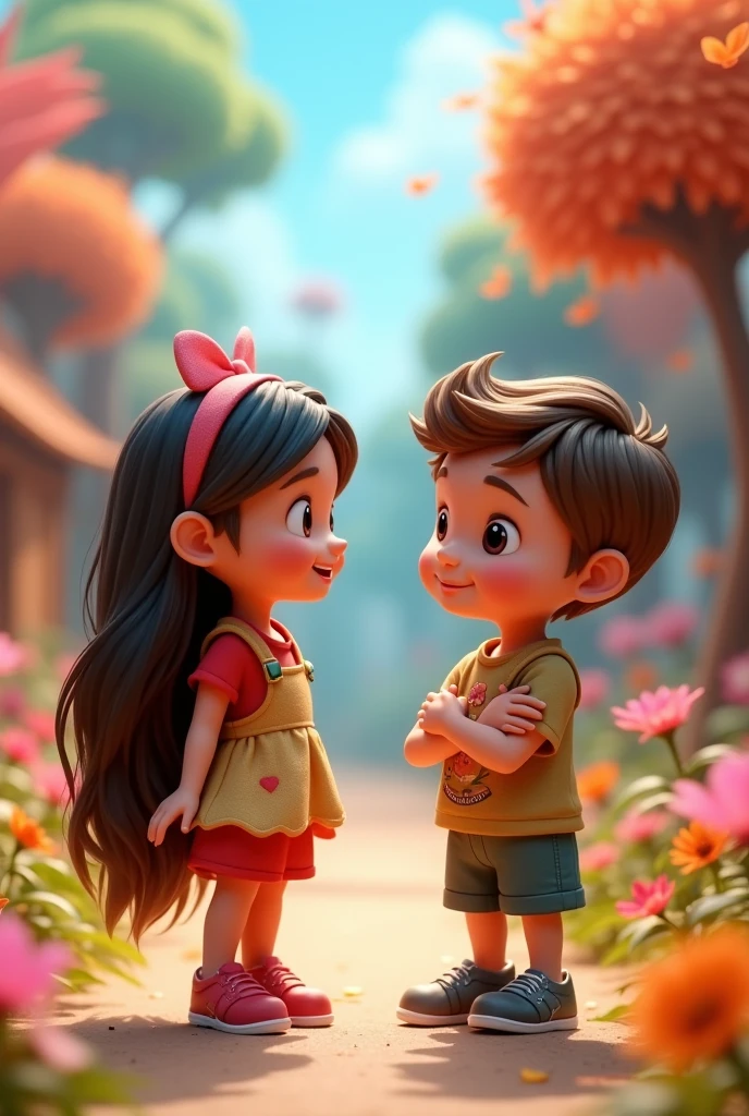 Girl and boy talking 3d  full body