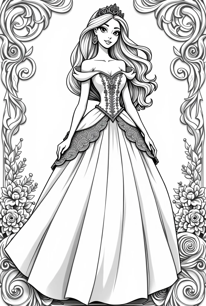 princess, Coloring page, black-and-white 