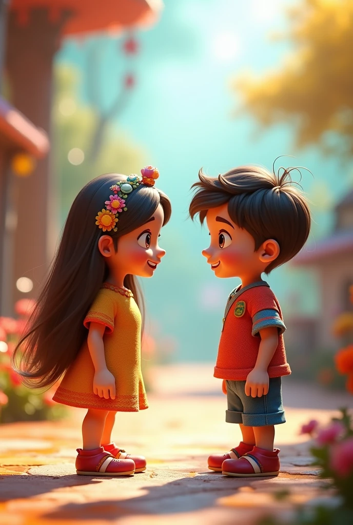 Girl and boy talking 3D  full body
