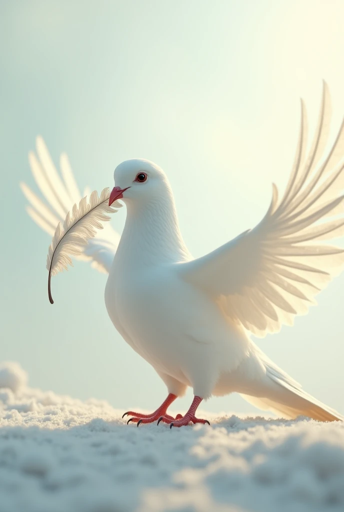 white dove holding a quill pen