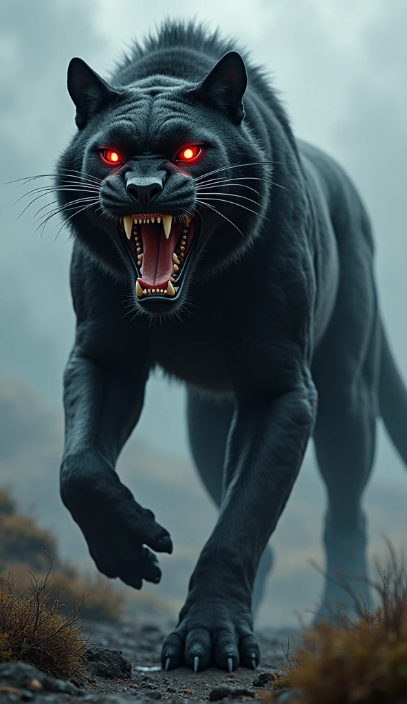 Panther + wolf hybrid roar bionic angry red eyes