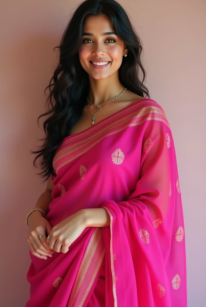 A girl age 25 Bengali girl picture good looking good figure, fair skin, wearing saree , , fair skin and healthy body , healthy Big body, fatty , pink saree, fatty , young