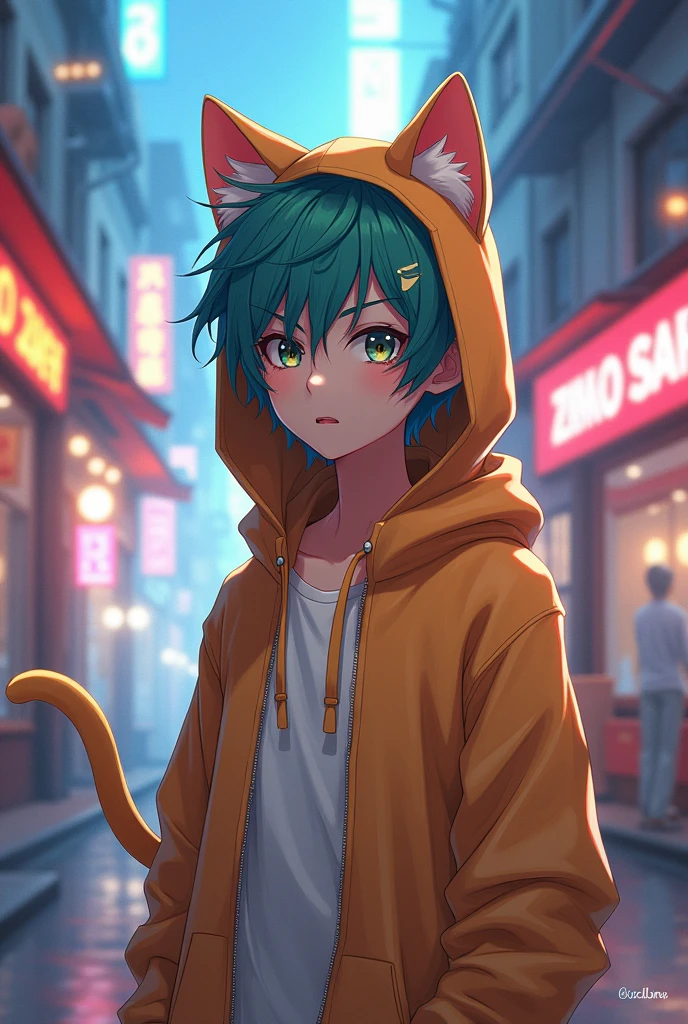Create a male anime character in a cat costume Create a male anime character in a cat costume