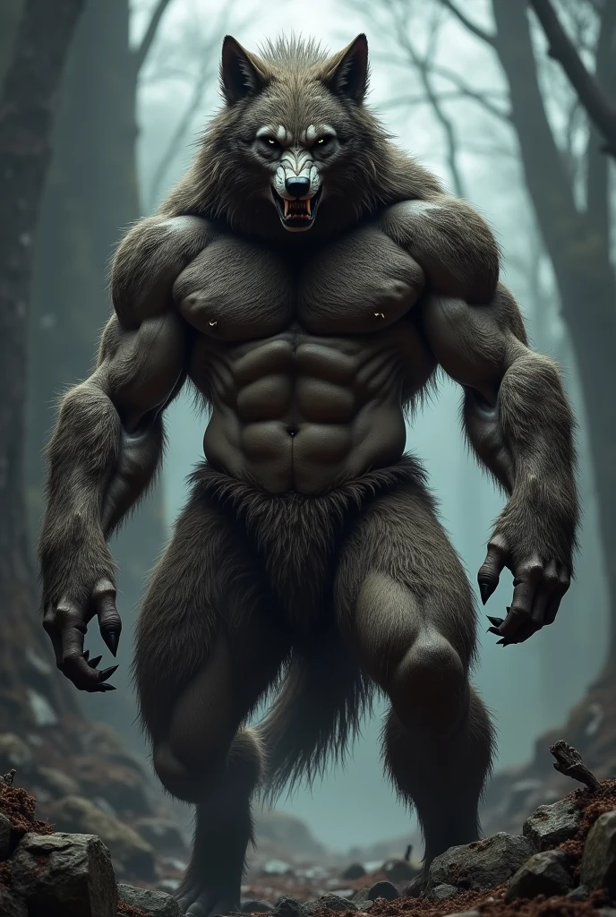 Naked Handsome male wolf furry with hairy pubic hair and hairy armpits