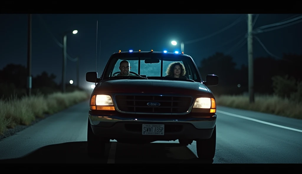 Swat Roger, stephen and charley with news news anchor francine and liza, in the pickup
As they drive through the darkness, the tension begins to ease slightly. The weight of their recent struggle hangs in the air, but the group finds solace in their new surroundings.