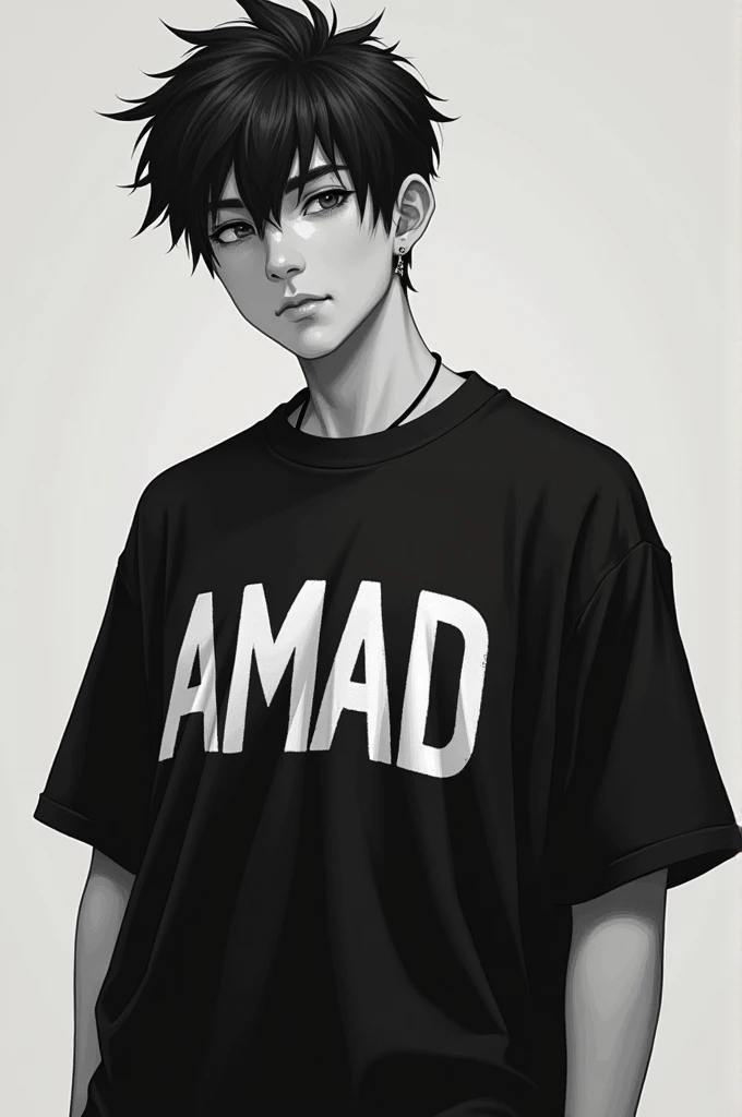 Mikey in black shirt on her shirt written AMAD
