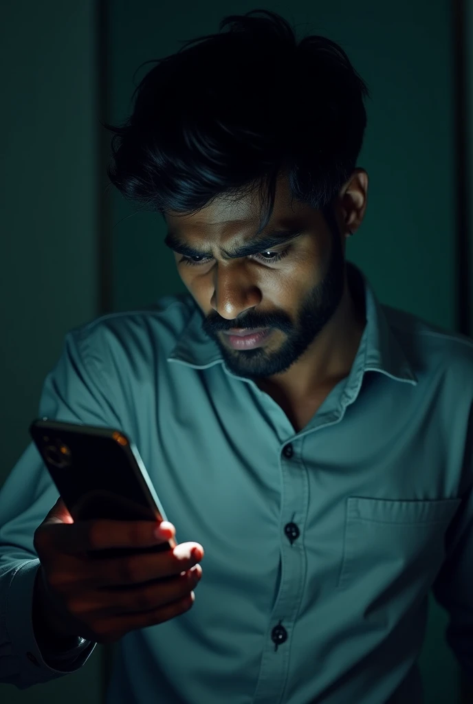 The phone ringing again with "Unknown Caller" on the screen. Rohan’s hand, trembling, hovers over the phone. The atmosphere is tense and filled with dread.