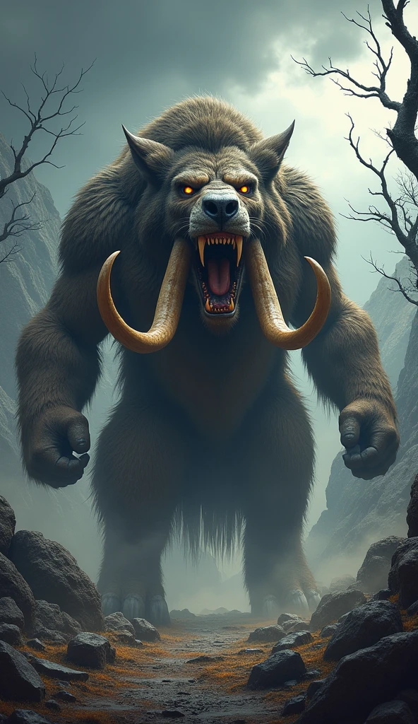 Mammoth+ muscles wolf roar angry hybrid
