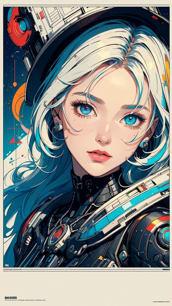 (((masterpiece, highest quality))),(((solo:1.2))),(((1girl:1.2))),32k wallpaper, very detailed, poster, vintage science fiction,(((((geometric cinematic movie poster))))), (bauhaus), shape,(((abstract))),(mid century modern),movie poster,(((((portfolio))))),(((((Close-up))))),(((((bust up))))),((((more various angle)))),(((highlight))),Vast landscape,((((heterochromia)))),(((complete. detailed face))),(((Extremely talented))),(((most complecated machine))),unlimited colorful color scheme