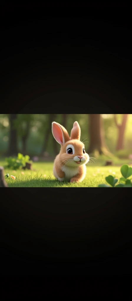 Margo, a small, fluffy bunny, loved hopping through the woods, nibbling on clover and basking in the sun.
Generate a serene woodland scene with a small, fluffy bunny (Margo), hopping around and nibbling on clover. The scene is bright and sunny, with rays of sunlight streaming through the trees.