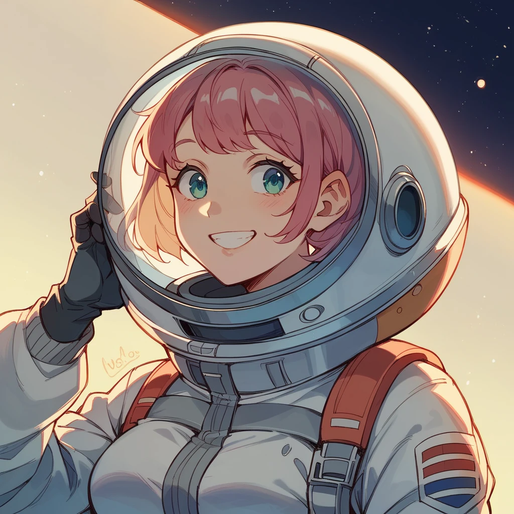 universe space、high school girl、smile、Spacesuit、Space Station、Spotlight、planet、Spacewalk