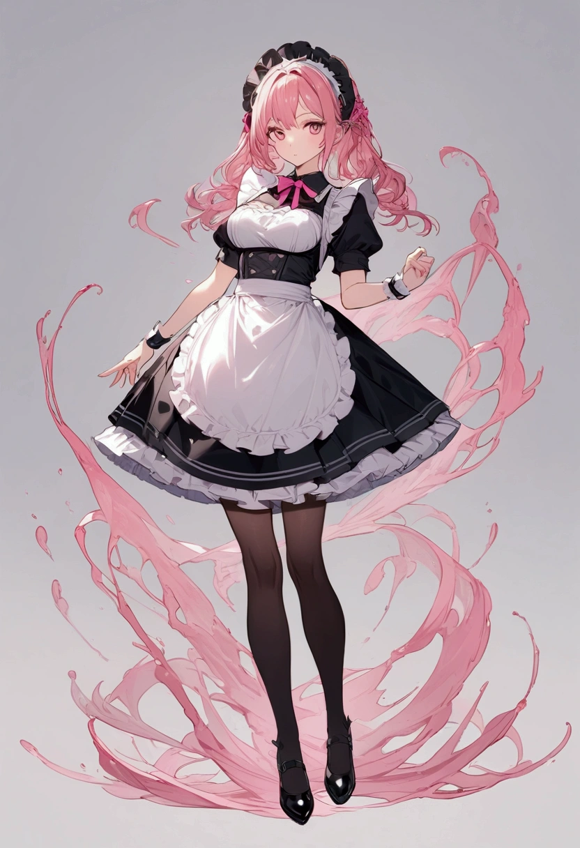 woman,pink hair,Maid outfit,full body