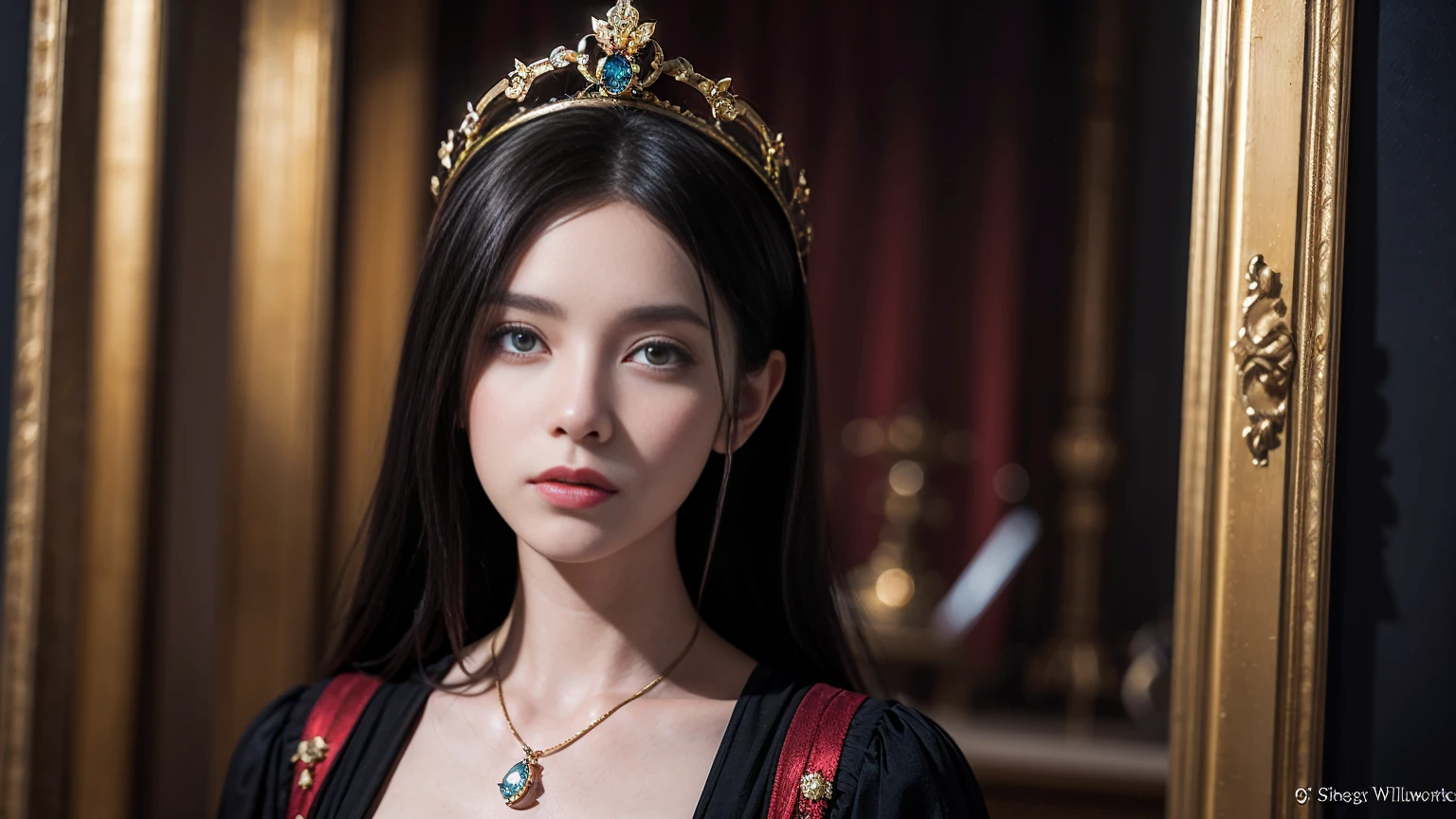 Portrait of a Spiritual Goddess, Complex, elegant, Very detailed, Digital Painting, Art Station, Concept Art, Smooth, Sharp focus, figure, ArtJam、Greg Rutkowski、Alphonse Mucha、William Adolphe Bouguereau、Art by Stephanie Law , Magnificent royal background, large crown, Royal Jewels, robot, nature, Full Shot, Symmetric, Greg Rutkowski, Charlie Bowwater, Beep, Unreal 5, Surreal, Dynamic Lighting, Fantasy art  